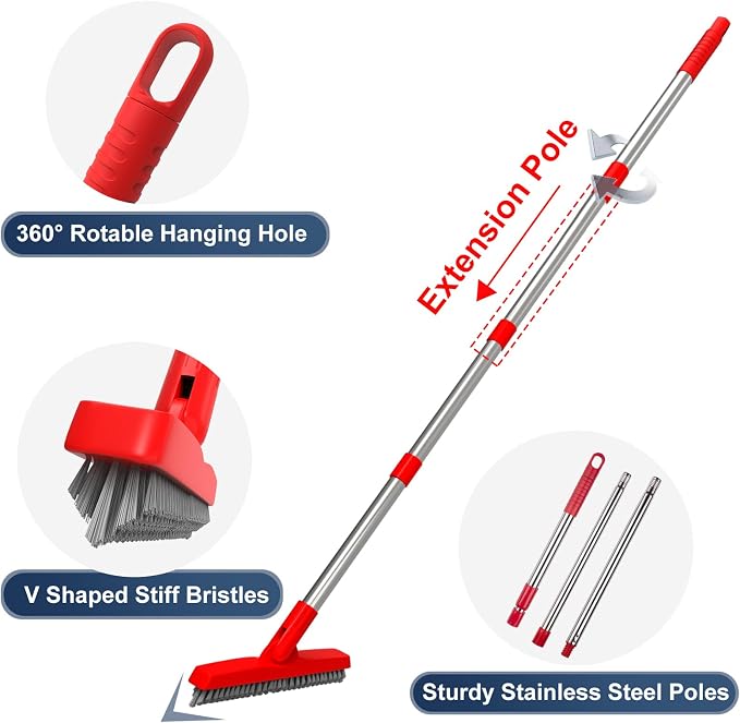 2 Pack Grout Brush with Long Handle, Swivel Cleaning Grout Line Scrubber - Image 6