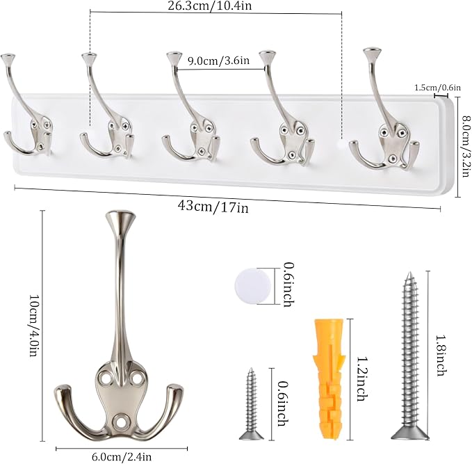 IBosins 2 Pack White Coat Rack Wall Mount - Image 2