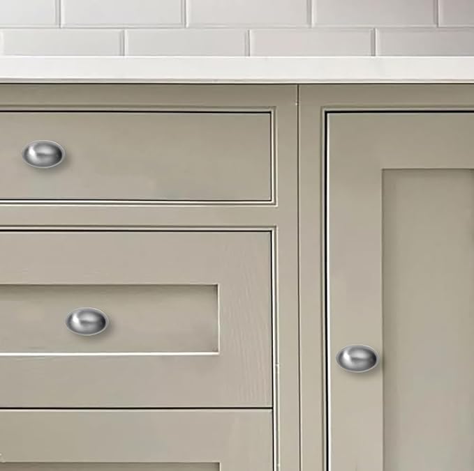 khtumeware 10 Pack 1-3/8 Inch Oval Brushed Satin Nickel Cabinet Knobs Kitchen Egg Cabinet Knobs Cabinet Hardware for Cupboard Drawer Handles Dresser Pulls