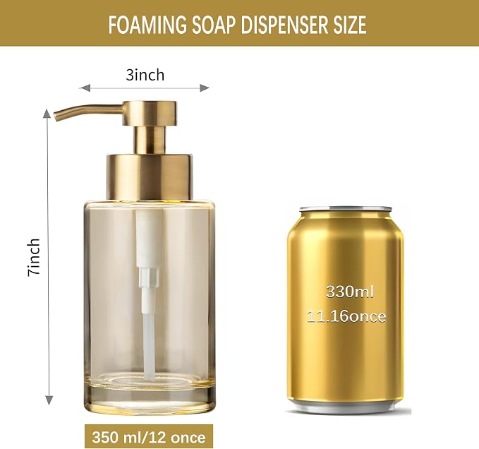 Enra Gold Foaming Soap Dispenser, Thick Glass Bathroom Hand Soap Dispenser | - Image 4