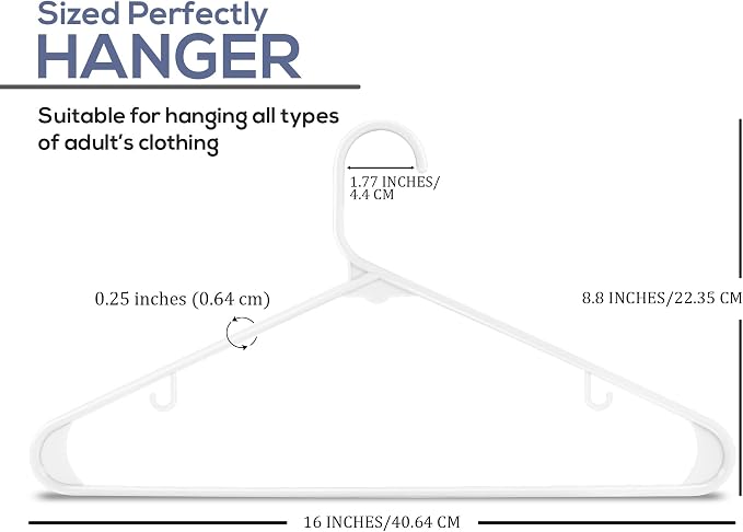 Utopia Home Plastic Hangers 200 Pack – Built-in Strap Hooks White | Space - Image 2