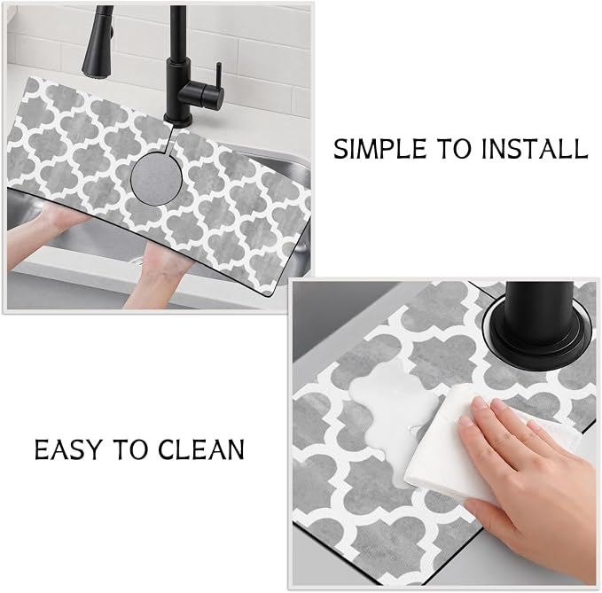 Modern Moroccan Grey Stripe Kitchen Sink Splash Guard Faucet Mat, Faucet - Image 7