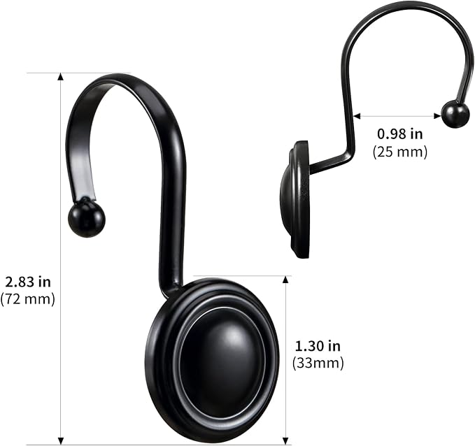 CHICTIE Black Shower Curtain Hooks Rings, Premium Rust Resistant Metal Shower - Image 6