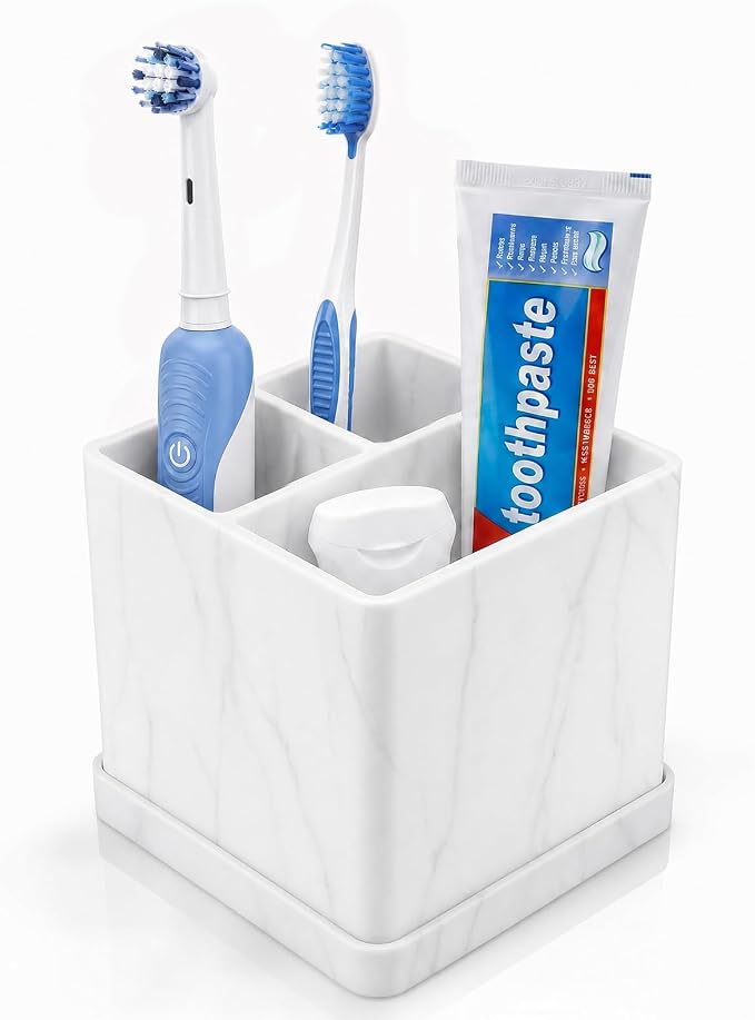Silicone Toothbrush Holders for Bathrooms Marble White, 3-Slot Electric by BLESWIN