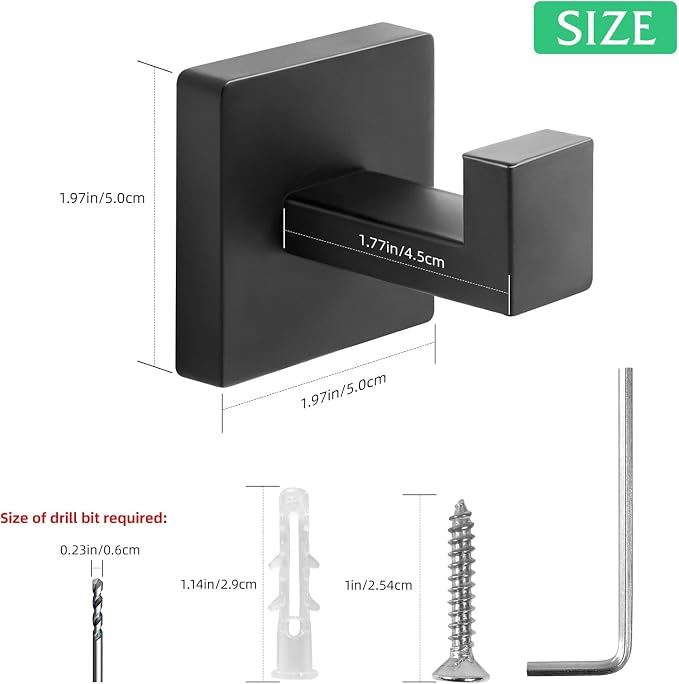 Heavy Duty Stainless Steel Towel Hooks, Wall Mounted Square Robe Hooks - Image 6