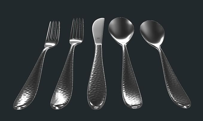 Matte Silverware Set, 18/10 Stainless Steel Satin Flatware, Modern Brushed Finish Cutlery, Dishwasher Safe & Durable, Built to Last (60-Piece, Marettimo Hammered)