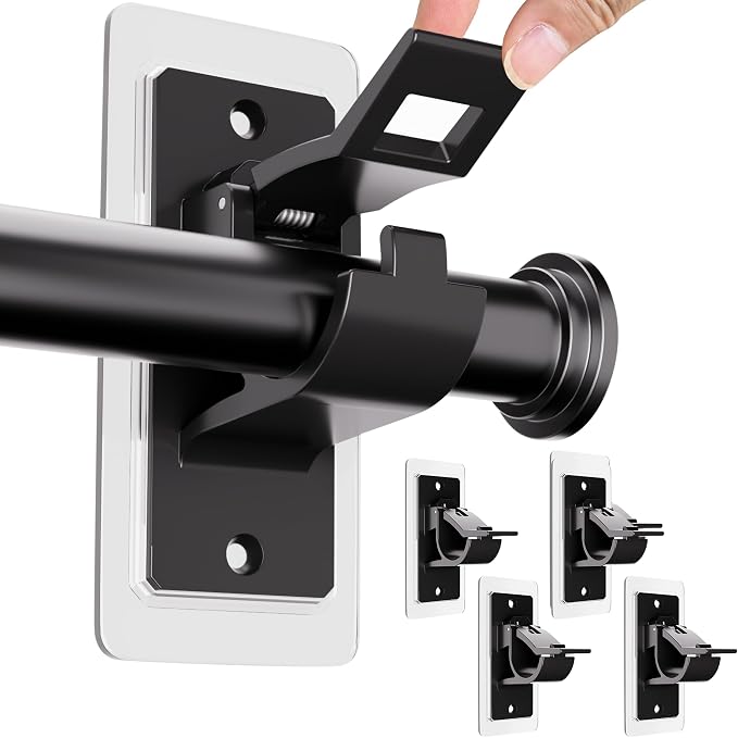 4 Pack Adhesive Curtain Rod Holders, No Drill Curtain Rod Brackets | Renter by ANDGOO
