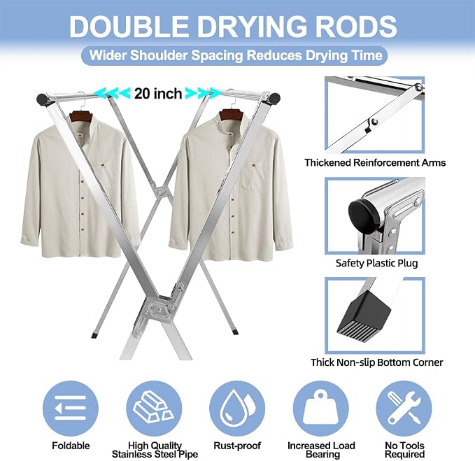 2026 Premium Stainless Steel Clothes Drying Racks, Foldable and Adjustable - Image 3