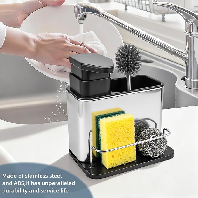 Soap Dispenser for Kitchen Sink, Stainless Steel 3-in-1 Sponge Holder for - Image 5