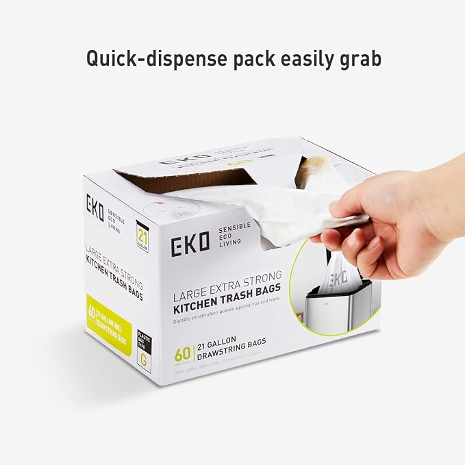 EKO 21 Gallon / 50-90 Liter, Drawstring Trash Bags, Extra-Strong Unscented - Image 2