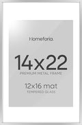 Homeforia 14x22 Picture Frame Silver, High End Metal 14 x 22 Frame with Mat 12 by 16 Photo, 14x22 Silver Poster Frame Matted to 12x16 in Print, 22x14 Hanging Frames, Tempered Glass, Wall Kit, Set of 1