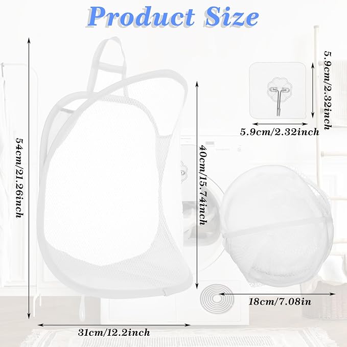Ouligay 2Pcs Hanging Laundry Hamper Bag, Mesh Hanging Laundry Basket, Foldable - Image 3