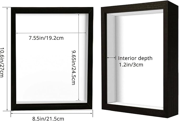 8x10 Shadow Box Frame Display Case, Wood with Plexiglass, Display Case Box for Memorabilia, Medal, Crafts,Tickets and Photos, Picture Frame for Wall and Tabletop (Black, 8x10)