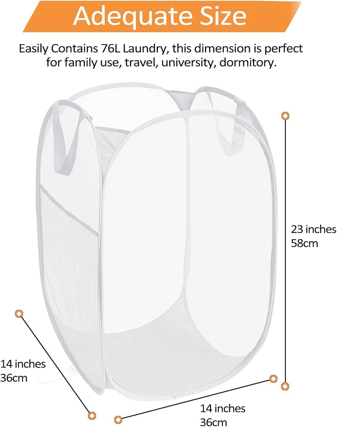 Durable Collapsible Laundry Baskets, Reinforced Mesh Pop Up Laundry Hamper - Image 4