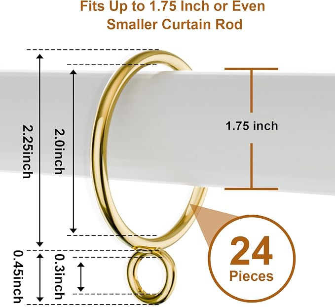 24 Pack Gold Metal Curtain Rings - Image 2