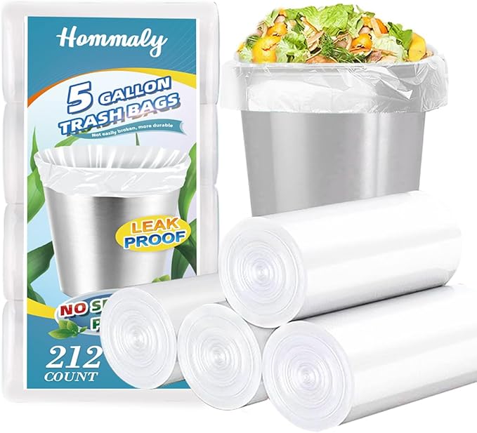 Hommaly 5 Gallon 212pcs Small Clear Trash Bags Strong Clear Garbage Bags by HOMMALY