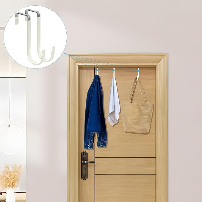FYY Over the Door Hooks, Single-Hanger 4 Pack, Fits Doors 1 3/8" Beige | Heavy - Image 6