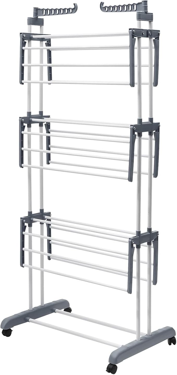 Clothes Drying Rack, 4-Tier Foldable Stainless Steel Drying Rack, Movable by Unknown