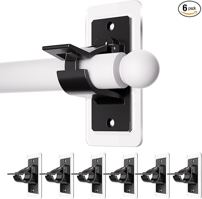 6 Pack Self Adhesive Rod Brackets, No Drill Needed Curtain Rod Holders by Antimbee