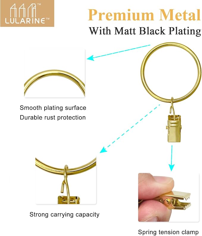 42 Pack Curtain Rings with Clips 1.5" Interior Diameter, Metal Drapery Clips - Image 3