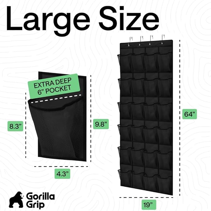 GORILLA GRIP Over the Door Shoe Organizer, 24 Extra Large Pockets, Space Saving - Image 7