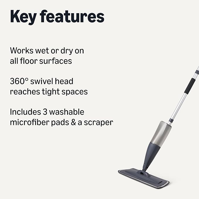 Amazon Basics Dry and Wet Floor Spray Mop, 360-Degree Swivel Spray Mop - Image 2