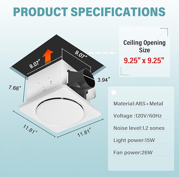 Bathroom Exhaust Fan with Light, UL HVI Certificated 120 CFM 1.2 Sones, 41W Bathroom Fan with Light for Home, 1500lm LED Light 2700K/4000K/6500K 2 pack
