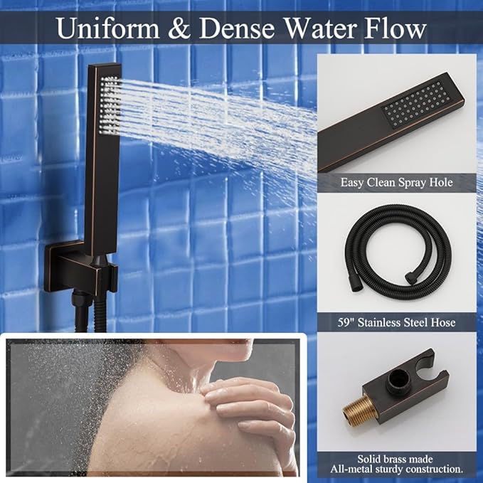 Shower Faucet Set Oil Rubbed Bronze Shower System, Knob Switch Diverter Shower Faucet with High Pressure Handheld Spray, Wall Mount 12 Inch Shower Head with 6 Inch Wall Mount Shower Head