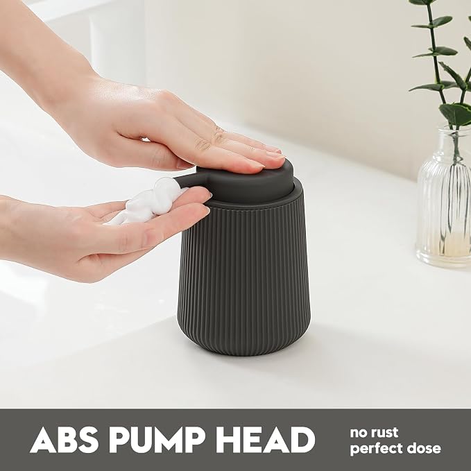 YAUKPH Striped Foaming Hand Soap Dispenser Dark Gray | Leak-Proof Pump - Image 3
