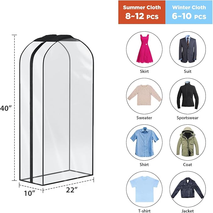 Univivi Garment Bags for Hanging Clothes, All Clear Fabric, 10 In Gusset - Image 2