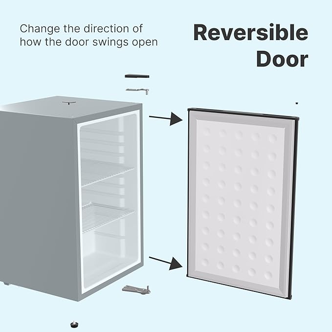 Premium Black Mini Fridge, 65L Undercounter Refrigerators, 90 Can Capacity, 2.3 Cu.ft. Freestanding Drink Fridge with Solid Door, Compact refrigerator with Reversible Door