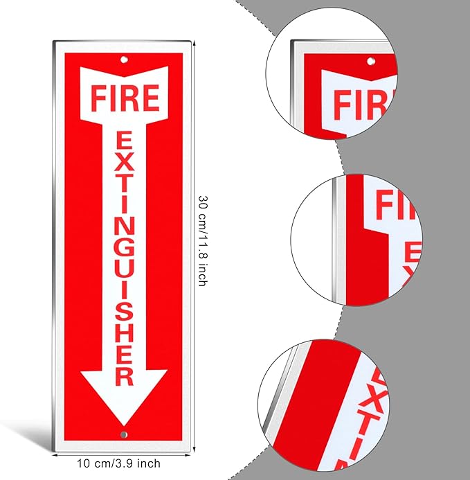 Tondiamo 4 Pack Fire Extinguisher Sign 4 x 12 Inch Fire Rust Aluminum Signs Laminated for Ultimate UV, Weather, Scratch, Water and Fade Resistance, Indoor and Outdoor
