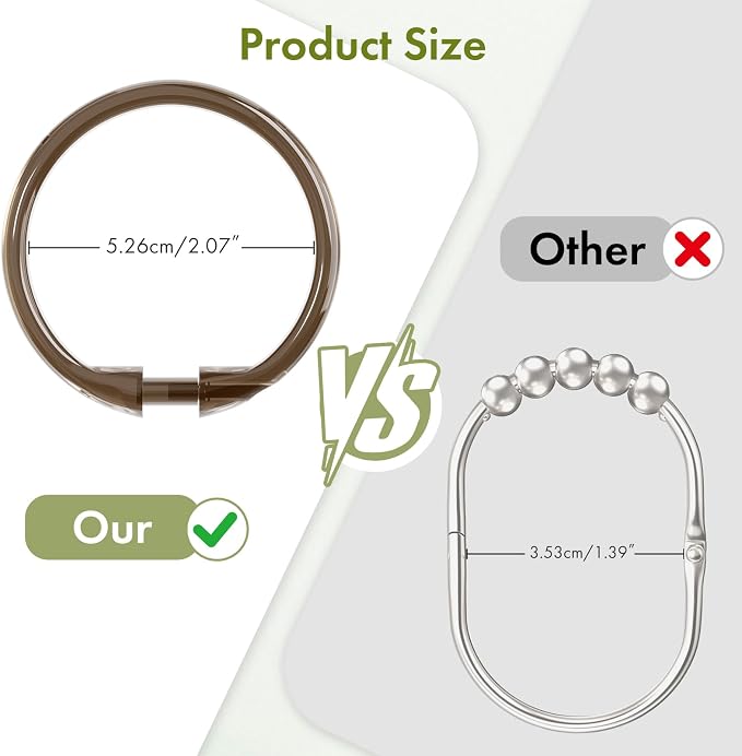 Amazer Plastic Shower Curtain Rings, O Shape Amber Brown Shower Curtain Hooks - Image 2