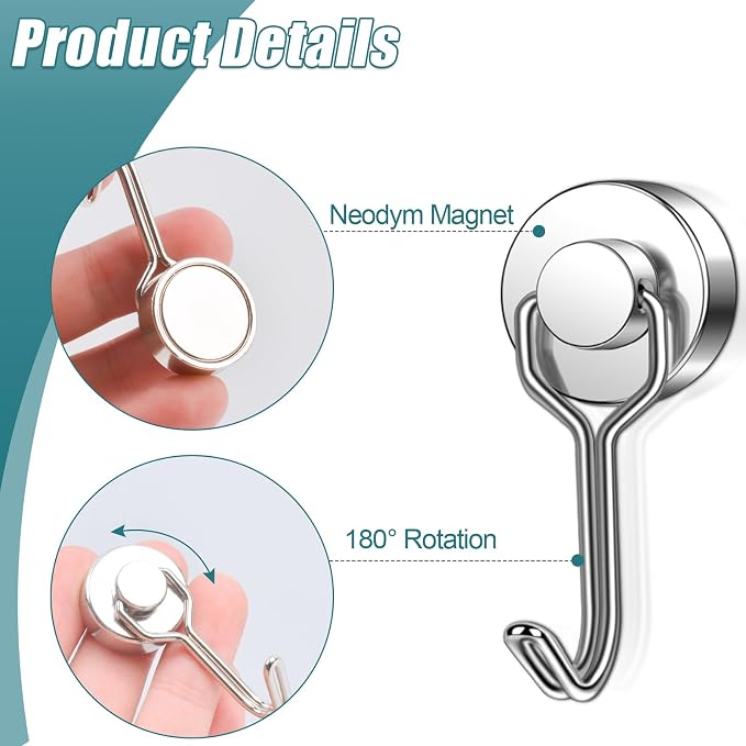 MAGXCENE Swivel Swing Magnetic Hooks, Strong Neodymium Magnetic Hooks Heavy Duty - Image 3
