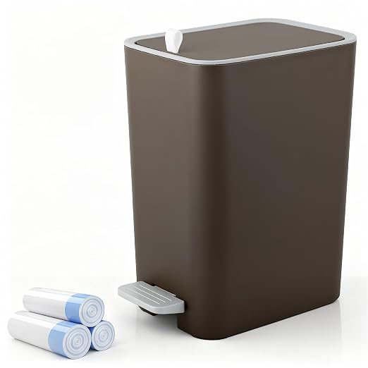 Small Bathroom Trash Can with Lid, 2.1 Gallon Slim Step Trash Can, Narrow by rejomiik