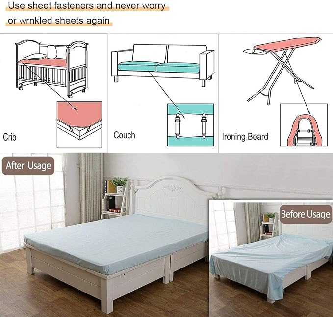 8Pcs Adjustable Bed Sheet Straps Clips, Elastic Mattress Sheet Fasteners Holder - Image 3