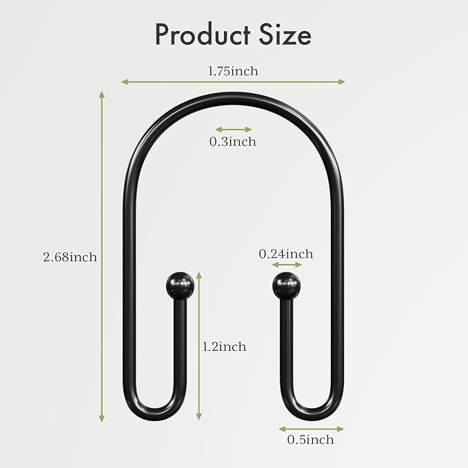 AmazerBath Shower Curtain Hooks, Simple Black Shower Curtain Hooks Rust Proof - Image 8