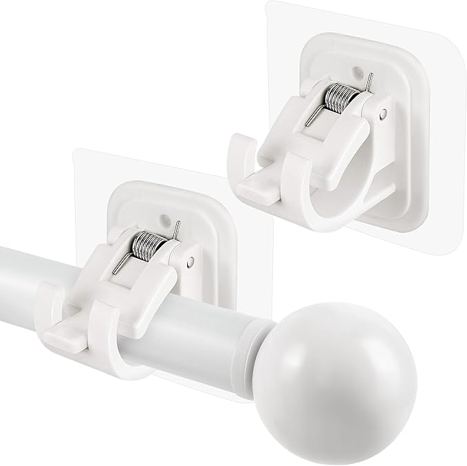 Self Adhesive No Drill Adjustable Curtain Rod Holder Hooks Brackets | Nail Free by Codoule