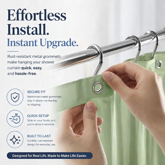 EHZNZIE Sage Shower Curtain Liner 72x72, PEVA Waterproof Bath Curtain, No - Image 5