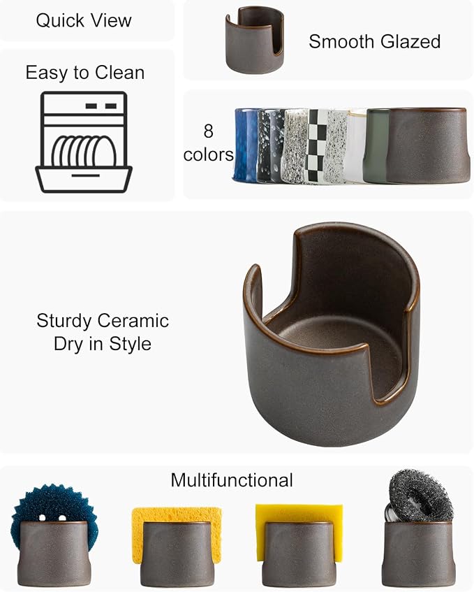Zoeeker Ceramic Sponge Holder for Kitchen Sink, Dish Sponge Caddy Scrubby Caddy - Image 3