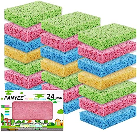 Compressed Cellulose Kitchen Sponges 24Pack, Non-Scratch Biodegradable Natural by PANYEE