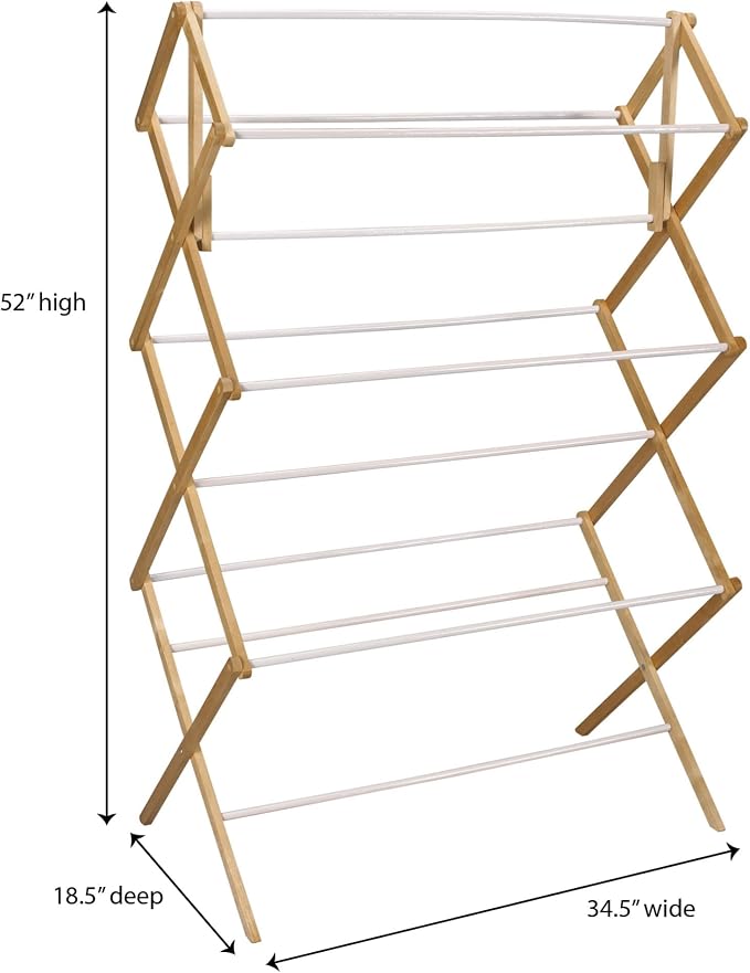 Household Essentials Folding Clothes Drying Rack, Wood Frame - Image 3