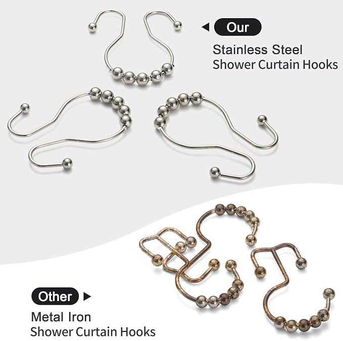 Shower Curtain Hooks, Stainless Steel Shower Curtain Hangers, Double Hook - Image 2