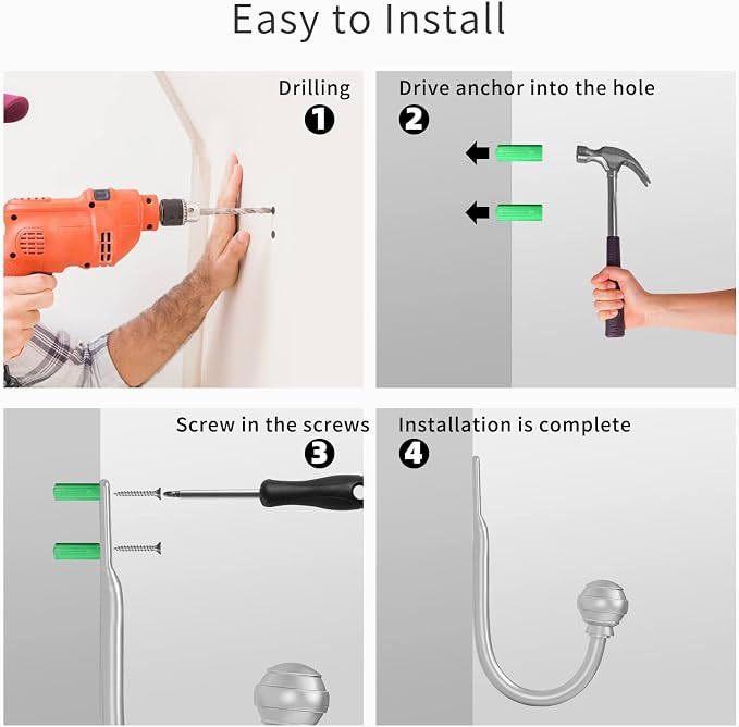 Hion Curtain Holdbacks Silver 4pcs, Curtain Tiebacks Wall Mounted Hooks | - Image 7