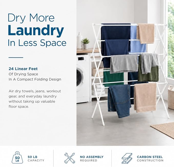 Honey-Can-Do 6-Tier Collapsible Clothes Drying Rack, No Assembly, then folds - Image 2