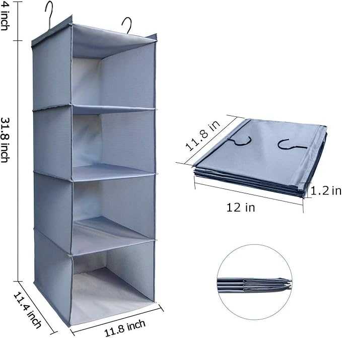 Hanging Closet Organizer 4-Shelf, Oxford Fabric Wardrobe Storage, shoes & - Image 3