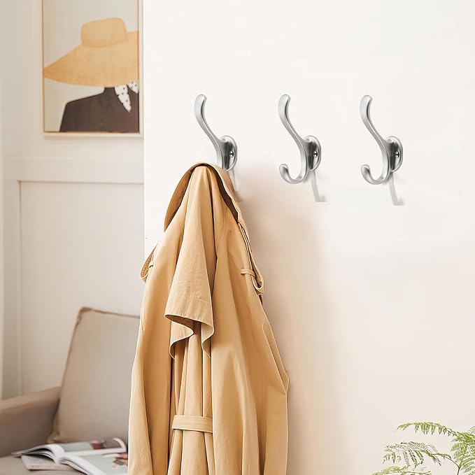 Satin Nickel Coat Hooks 2 Pack Hardware Towel Hooks - Image 3