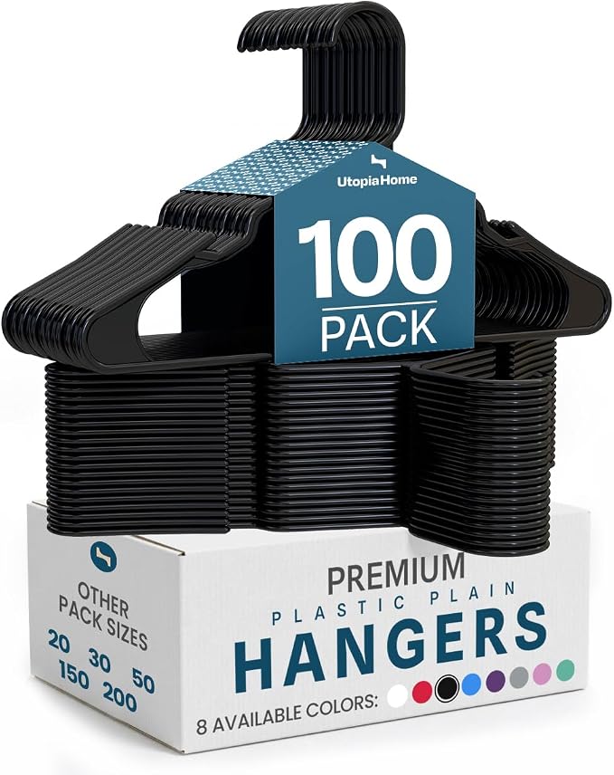 Utopia Home Plastic Hangers 100 Pack – Space Saving Clothes Hanger Black | by UTOPIAHOME
