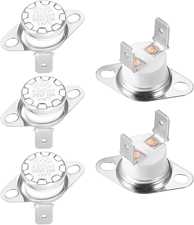 uxcell KSD301 Thermostat 170°C/338°F 10A Normally Closed N.C Adjust Snap Disc Temperature Switch for Microwaves,Oven,Coffee Maker 5pcs,Ceramic Material