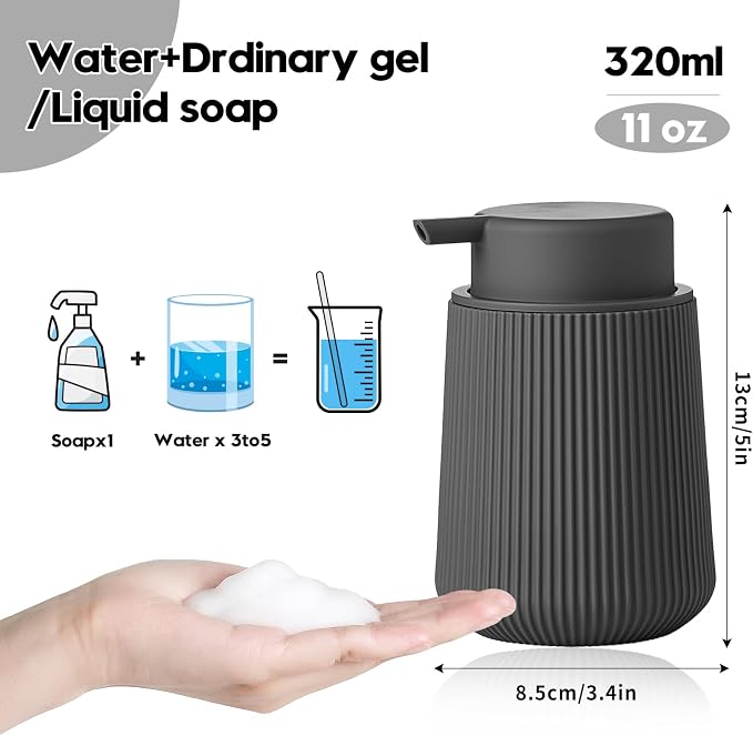 YAUKPH Striped Foaming Hand Soap Dispenser Dark Gray | Leak-Proof Pump - Image 2